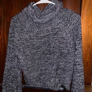 Black and white knit turtleneck cropped sweater